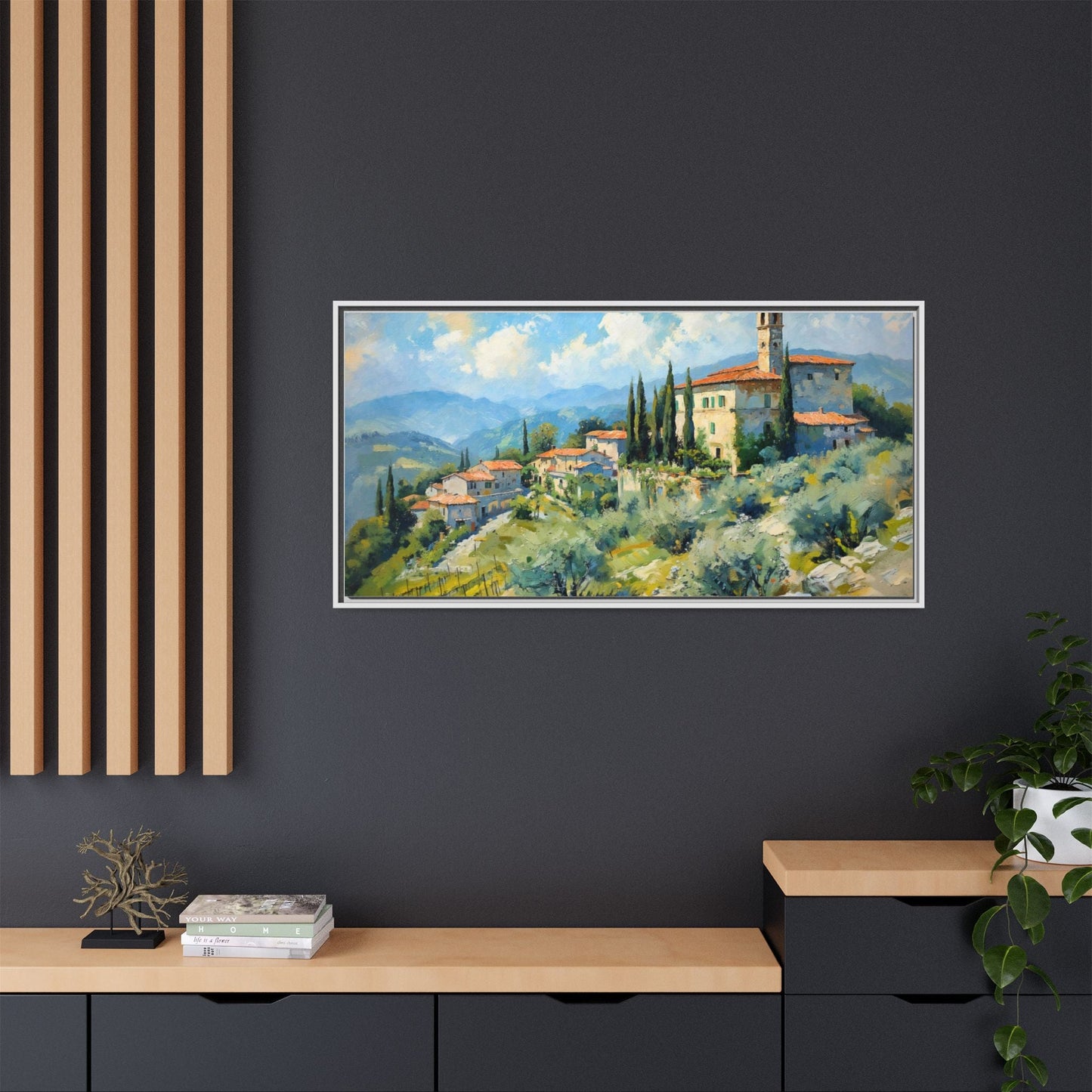 Tuscan Village on Hill - Captivating Italian Landscape Canvas Print for Timeless Home Décor