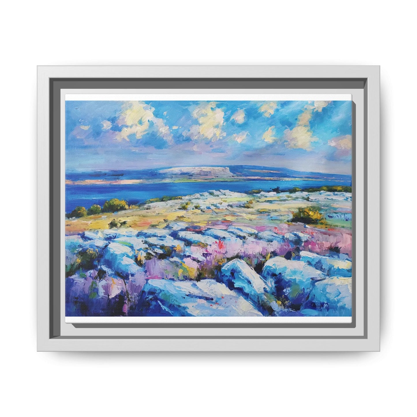 Burren 3 wall art featuring a scenic view of the Burren region in Ireland, printed on high-quality canvas with a premium frame for timeless décor