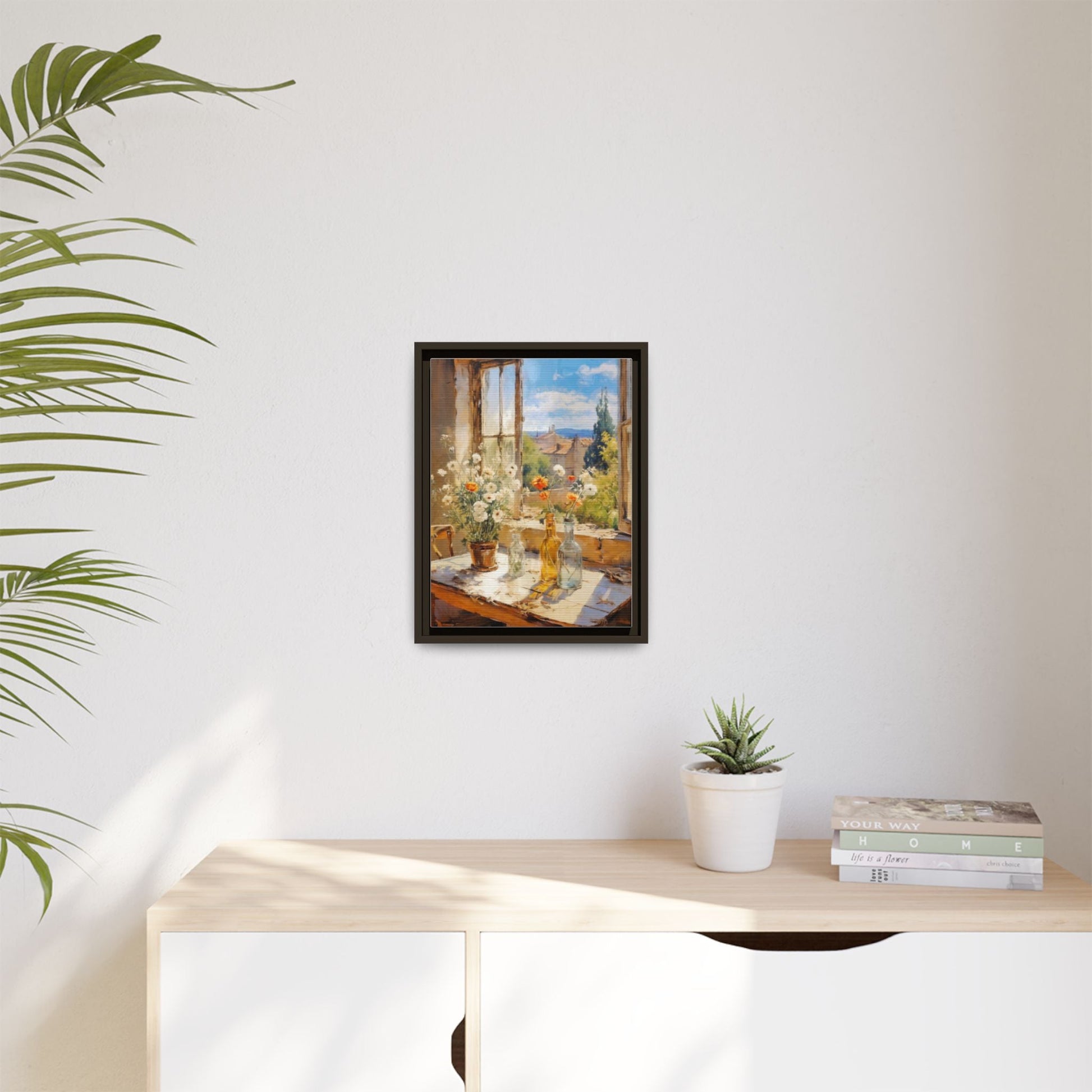 Summer Window – Elegant pinewood-framed wall art featuring a high-quality cotton-polyester canvas with vibrant colors and a timeless design.