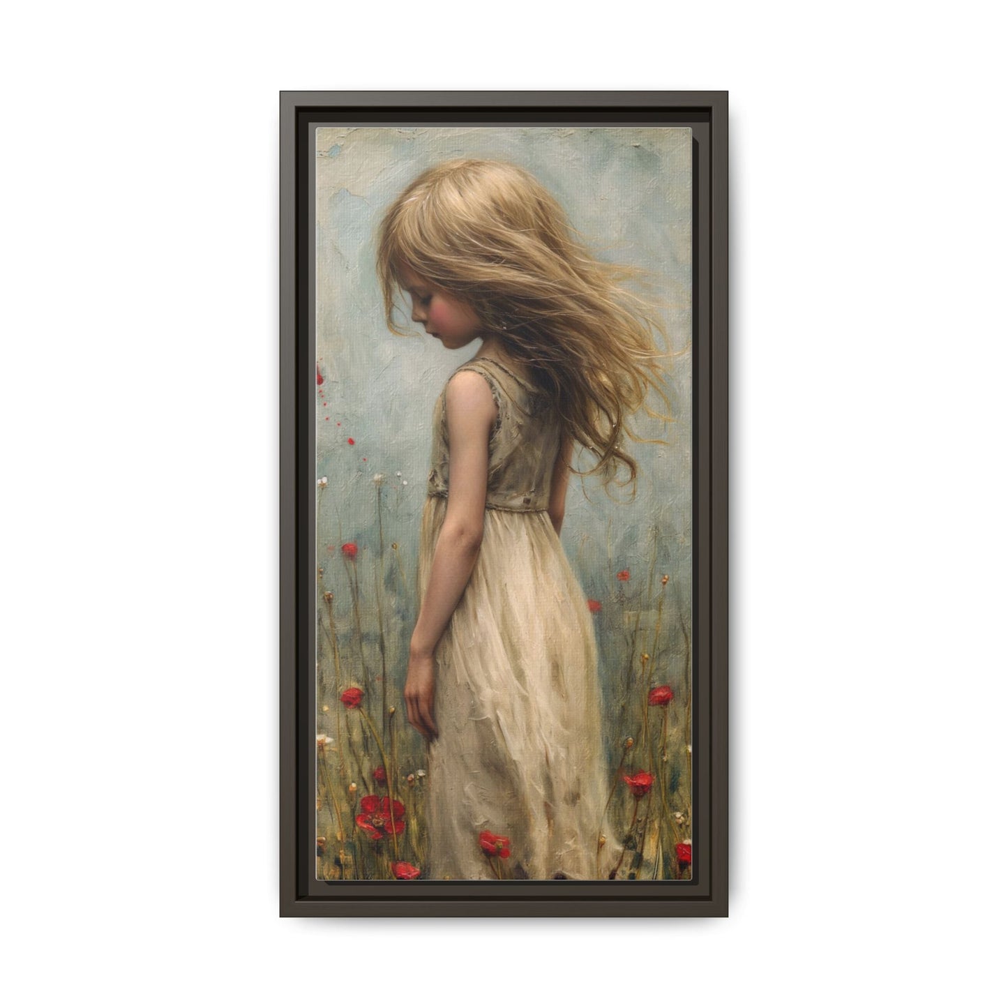 Young Girl In Flowers – Elegant pinewood-framed wall art featuring a high-quality cotton-polyester canvas with vibrant colors and a timeless design.