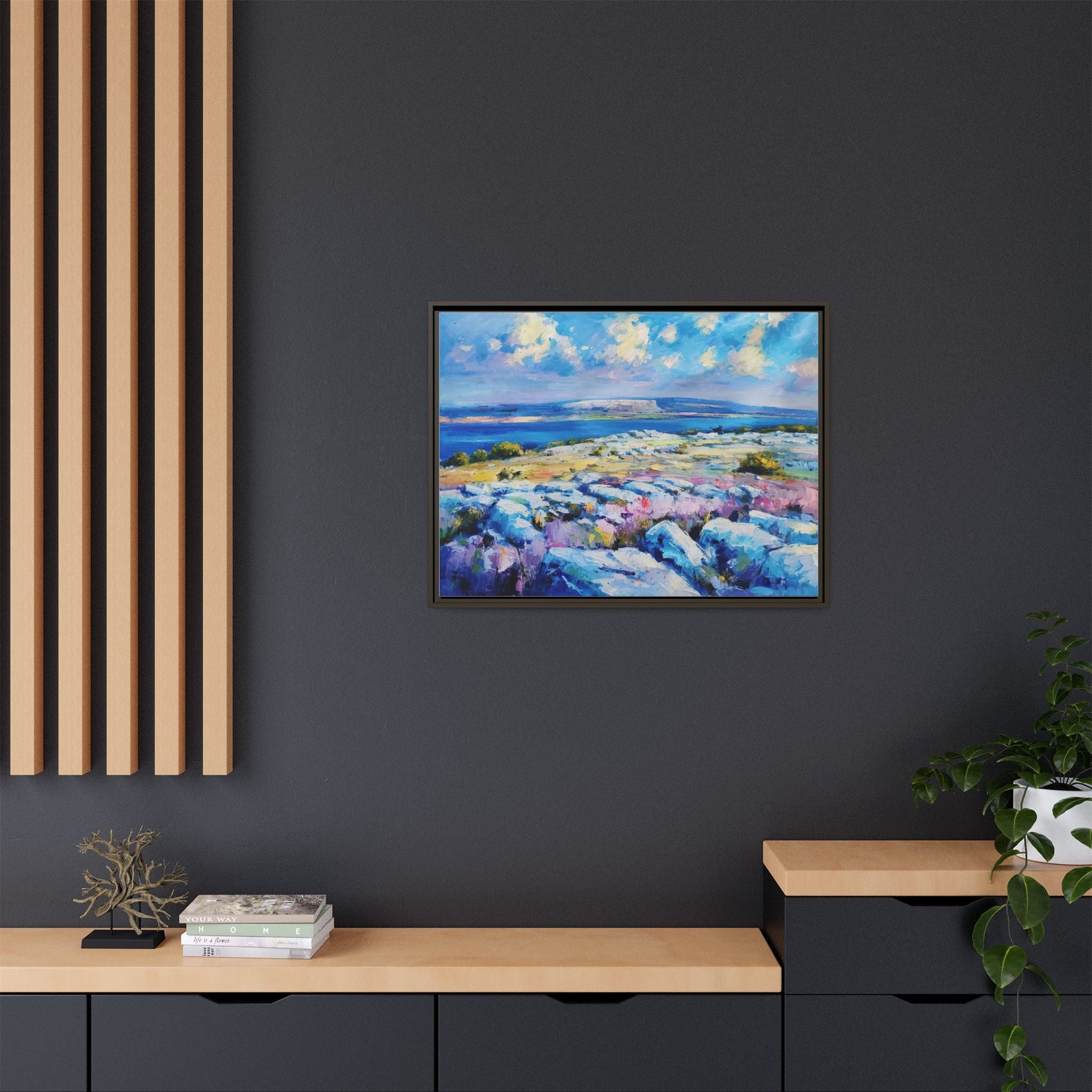 Burren 3 wall art featuring a scenic view of the Burren region in Ireland, printed on high-quality canvas with a premium frame for timeless décor