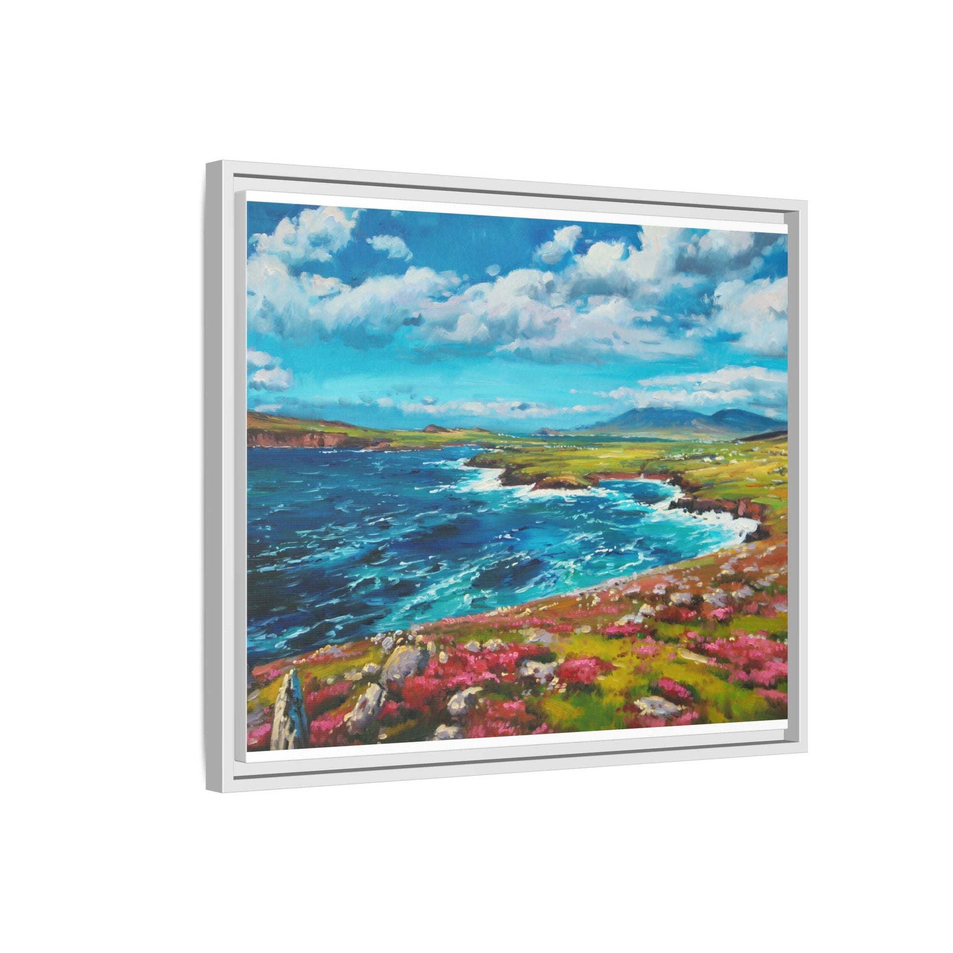 Dingle Peninsula wall art featuring a scenic view of Ireland's rugged coastline, printed on high-quality canvas with a premium frame.