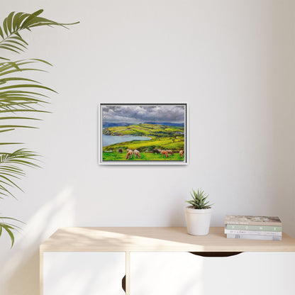 Cushendon Hills wall art showcasing rolling hills and scenic Irish landscapes, framed in high-quality materials for an elegant look.