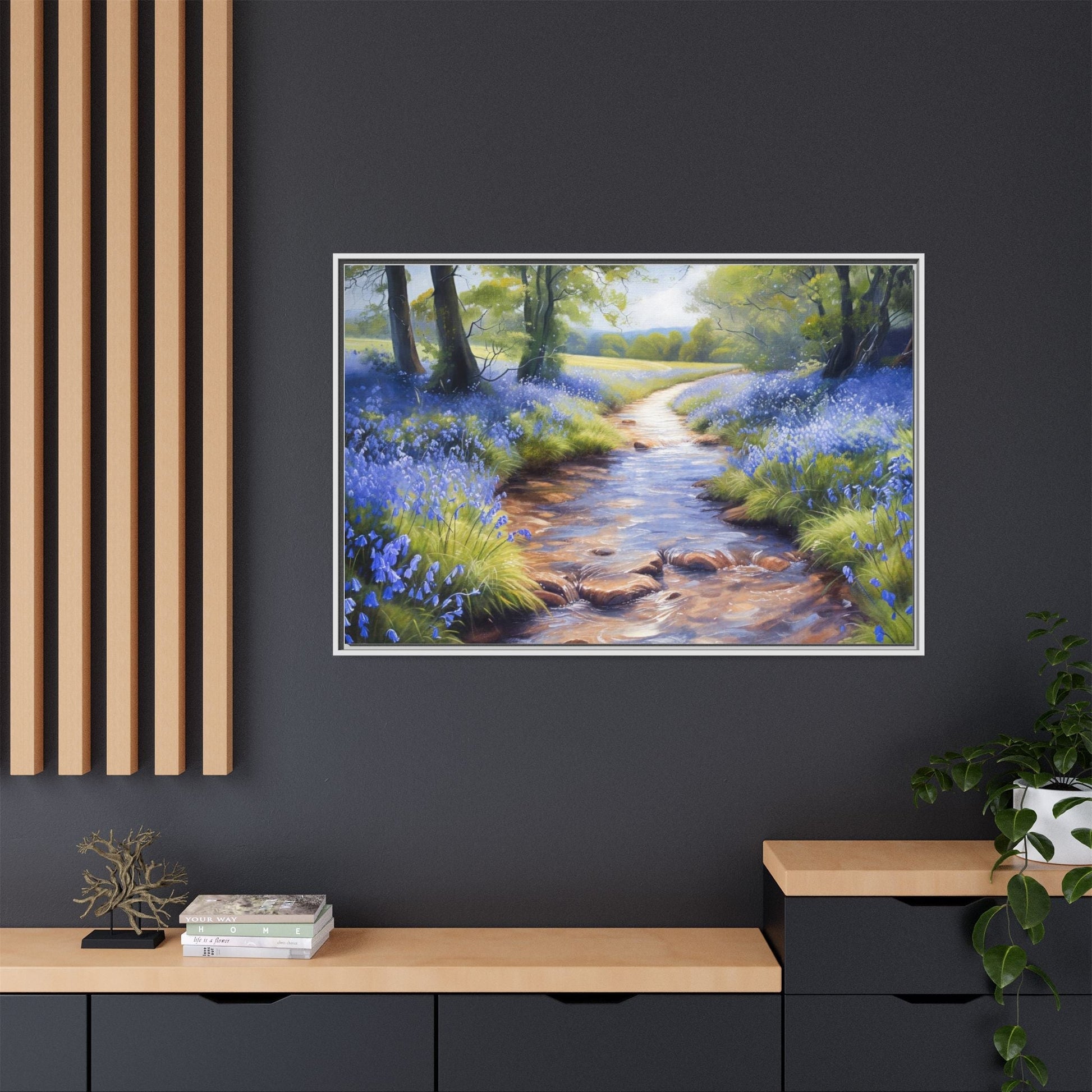 Bluebell Stream Wall Art - Serene Nature Landscape Canvas Print