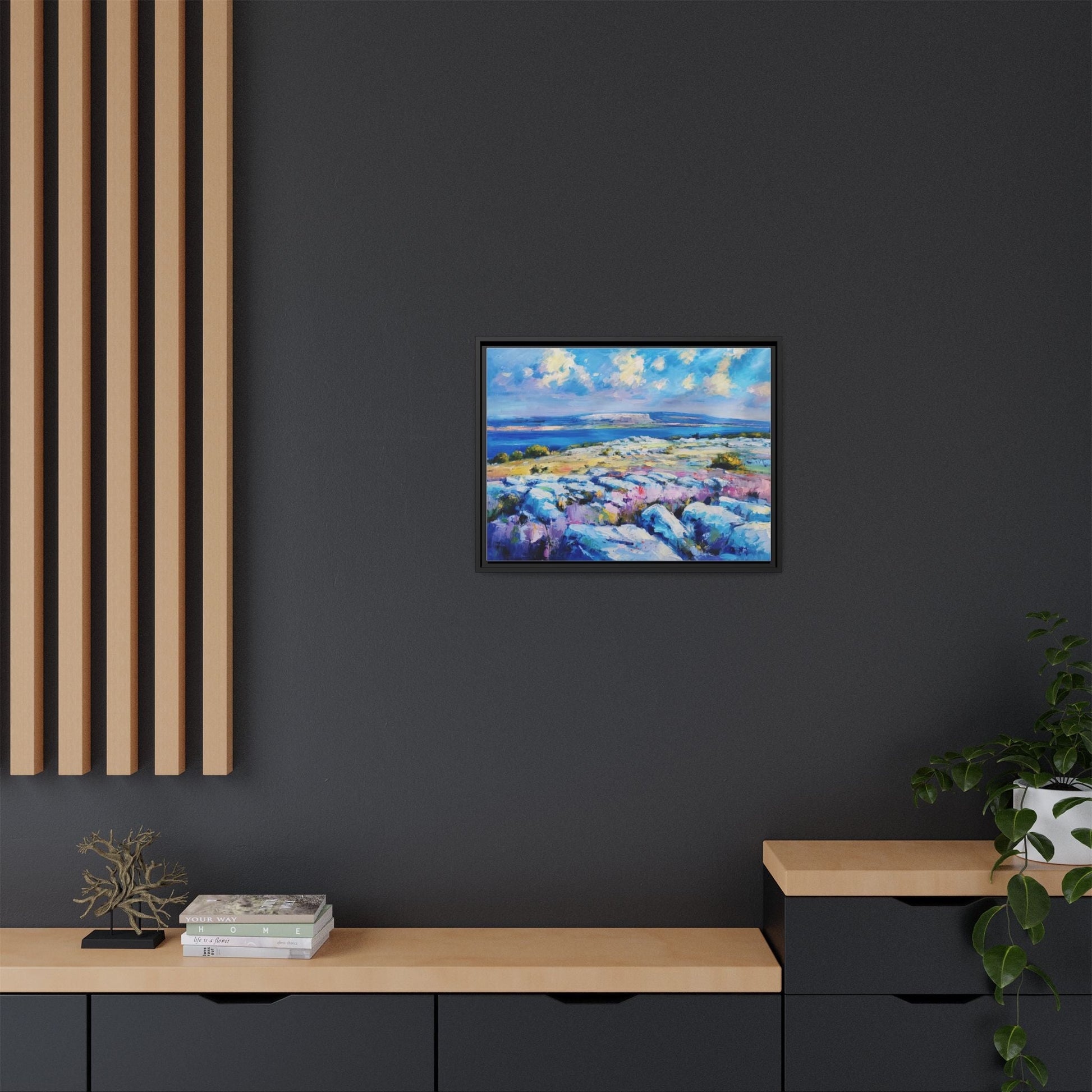 Burren 3 wall art featuring a scenic view of the Burren region in Ireland, printed on high-quality canvas with a premium frame for timeless décor