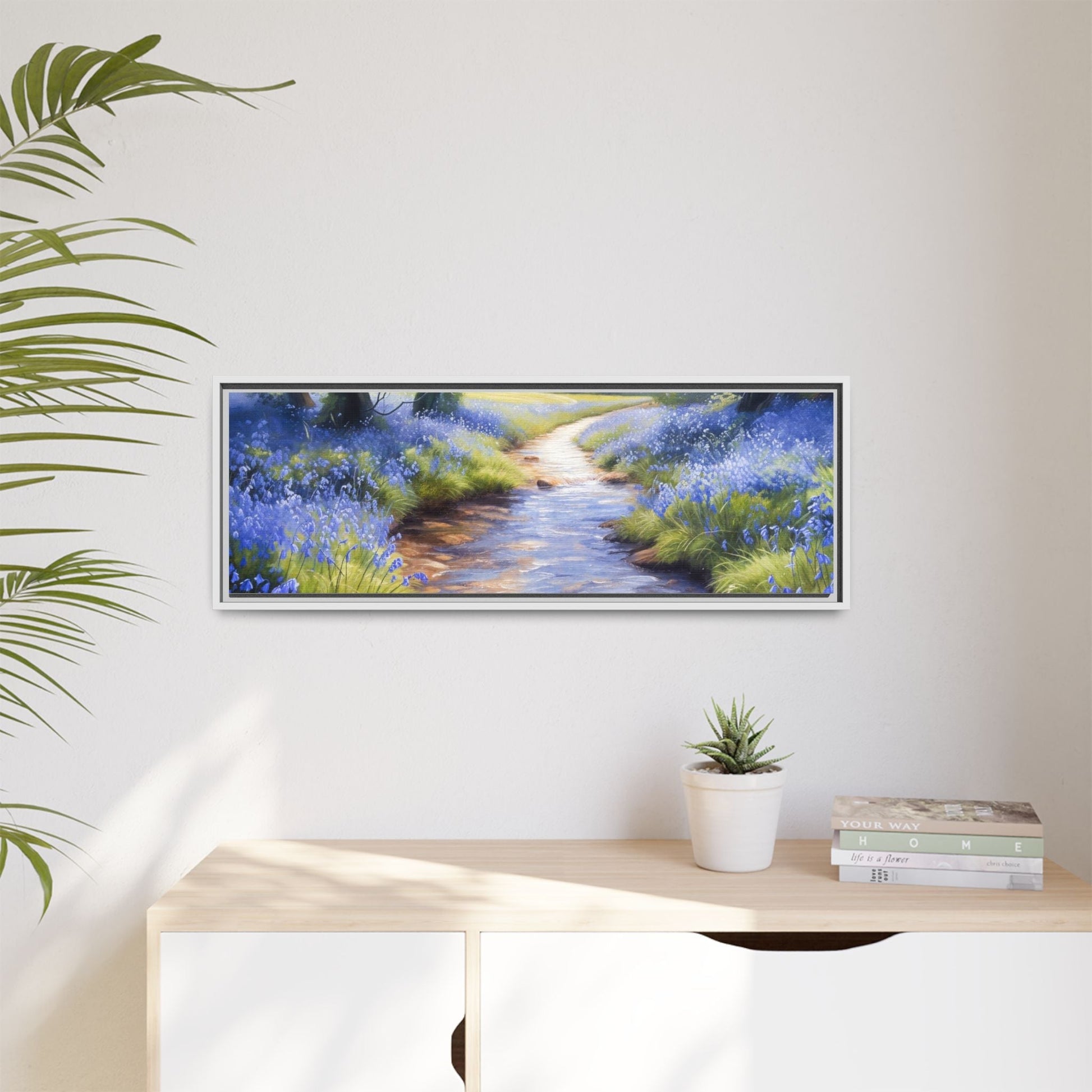 Bluebell Stream Wall Art - Serene Nature Landscape Canvas Print