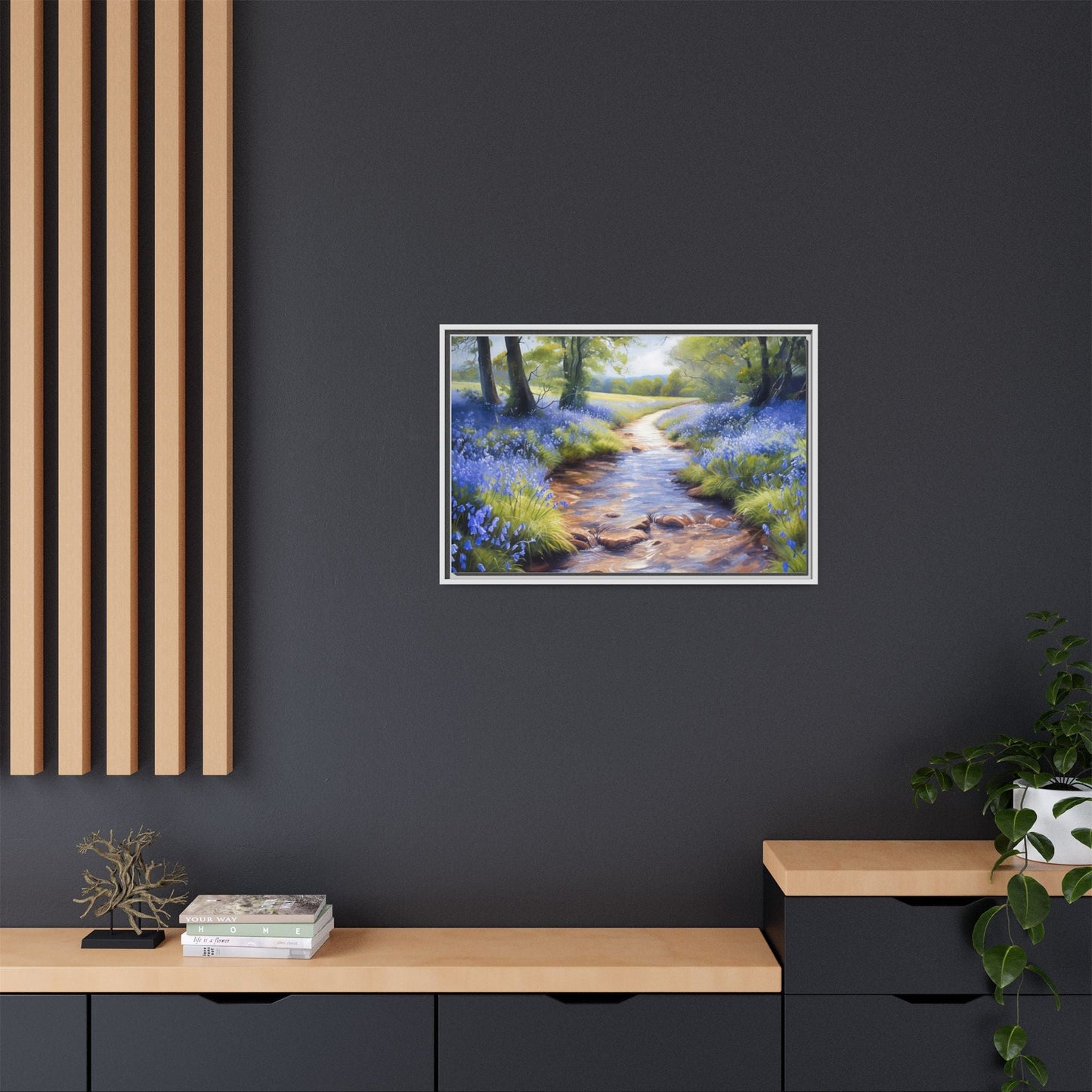 Bluebell Stream Wall Art - Serene Nature Landscape Canvas Print