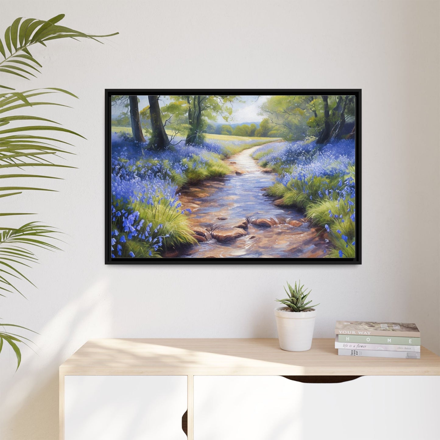 Bluebell Stream Wall Art - Serene Nature Landscape Canvas Print