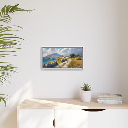 Blustery Day wall art featuring a dramatic wind-swept landscape in a pinewood frame.