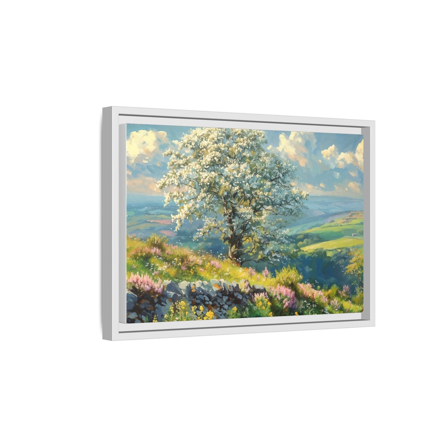 Whitethorn in Bloom wall art featuring a vibrant scene of blooming whitethorn trees, printed on high-quality canvas for a natural and timeless décor.