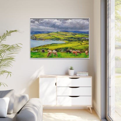 Cushendon Hills wall art showcasing rolling hills and scenic Irish landscapes, framed in high-quality materials for an elegant look.