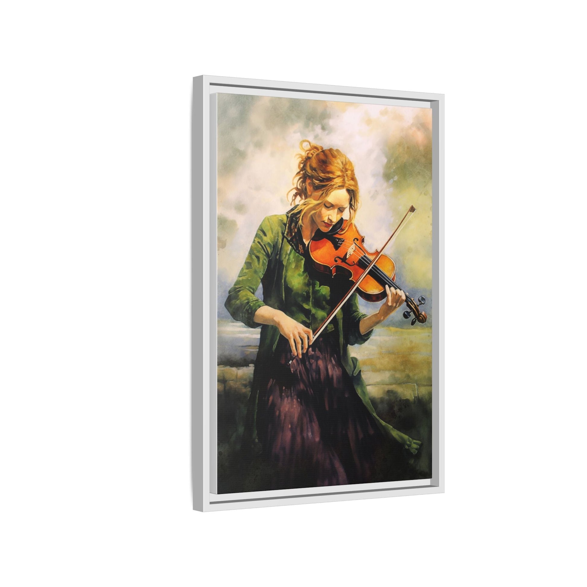 Young Girl with Fiddle wall art featuring a young musician playing the fiddle, printed on high-quality canvas for timeless and elegant décor.