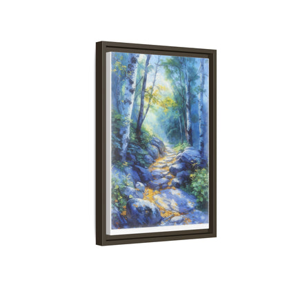 Blue Forest Path II wall art featuring a tranquil forest scene with a serene blue-toned path, printed on high-quality canvas for timeless décor.