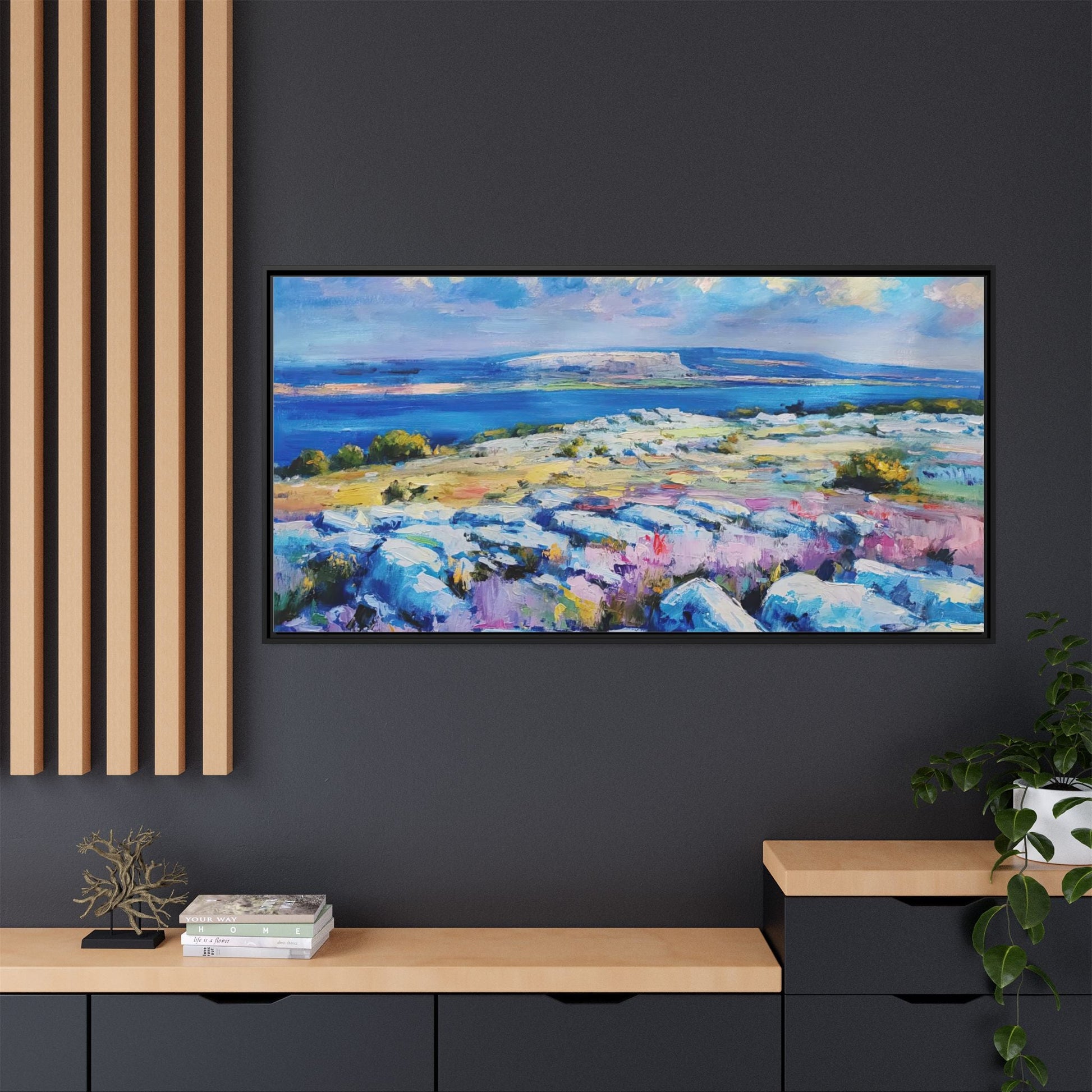 Burren 3 wall art featuring a scenic view of the Burren region in Ireland, printed on high-quality canvas with a premium frame for timeless décor