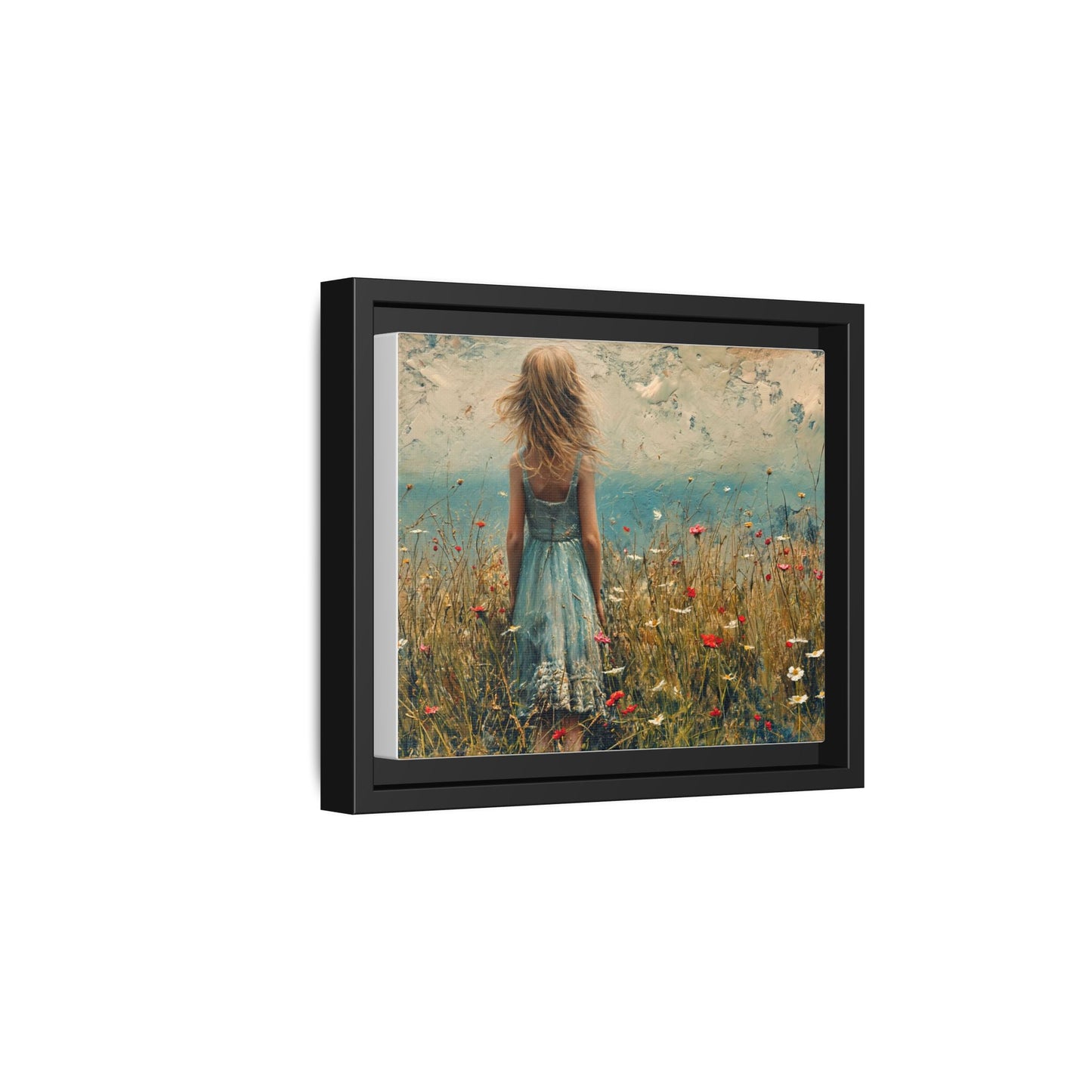 Young Girl Looking Out To Sea wall art, featuring a peaceful ocean view and a young girl in contemplation, printed on high-quality canvas for timeless décor.