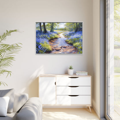 Bluebell Stream Wall Art - Serene Nature Landscape Canvas Print