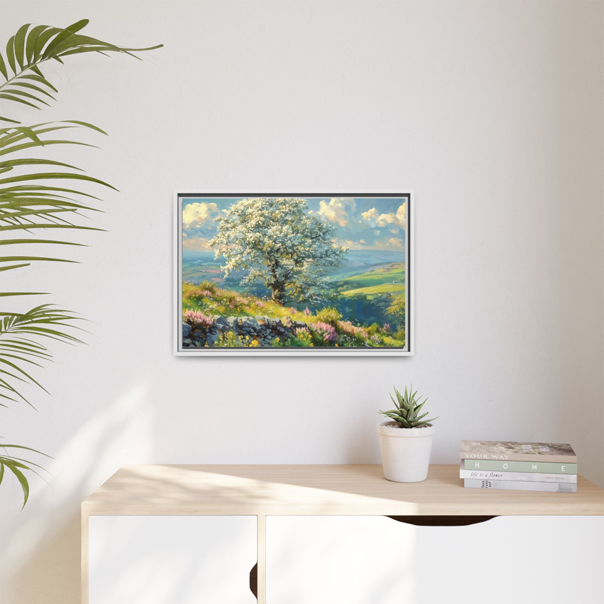 Whitethorn in Bloom wall art featuring a vibrant scene of blooming whitethorn trees, printed on high-quality canvas for a natural and timeless décor.