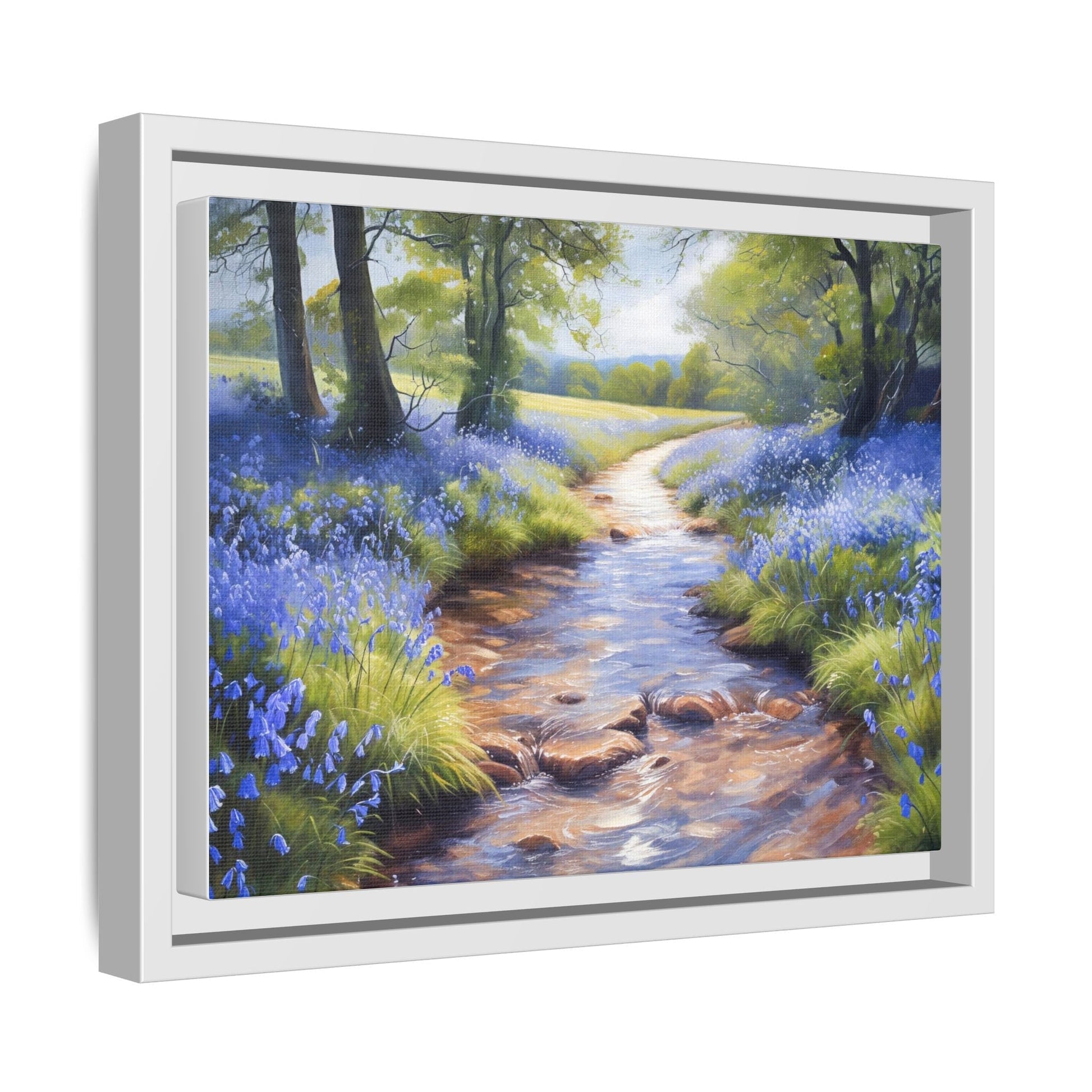 Bluebell Stream Wall Art - Serene Nature Landscape Canvas Print