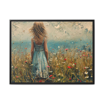 Young Girl Looking Out To Sea wall art, featuring a peaceful ocean view and a young girl in contemplation, printed on high-quality canvas for timeless décor.