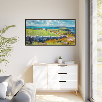 Far Flung Shores W.COL wall art featuring a serene coastal landscape, printed on high-quality canvas with a premium pinewood frame.