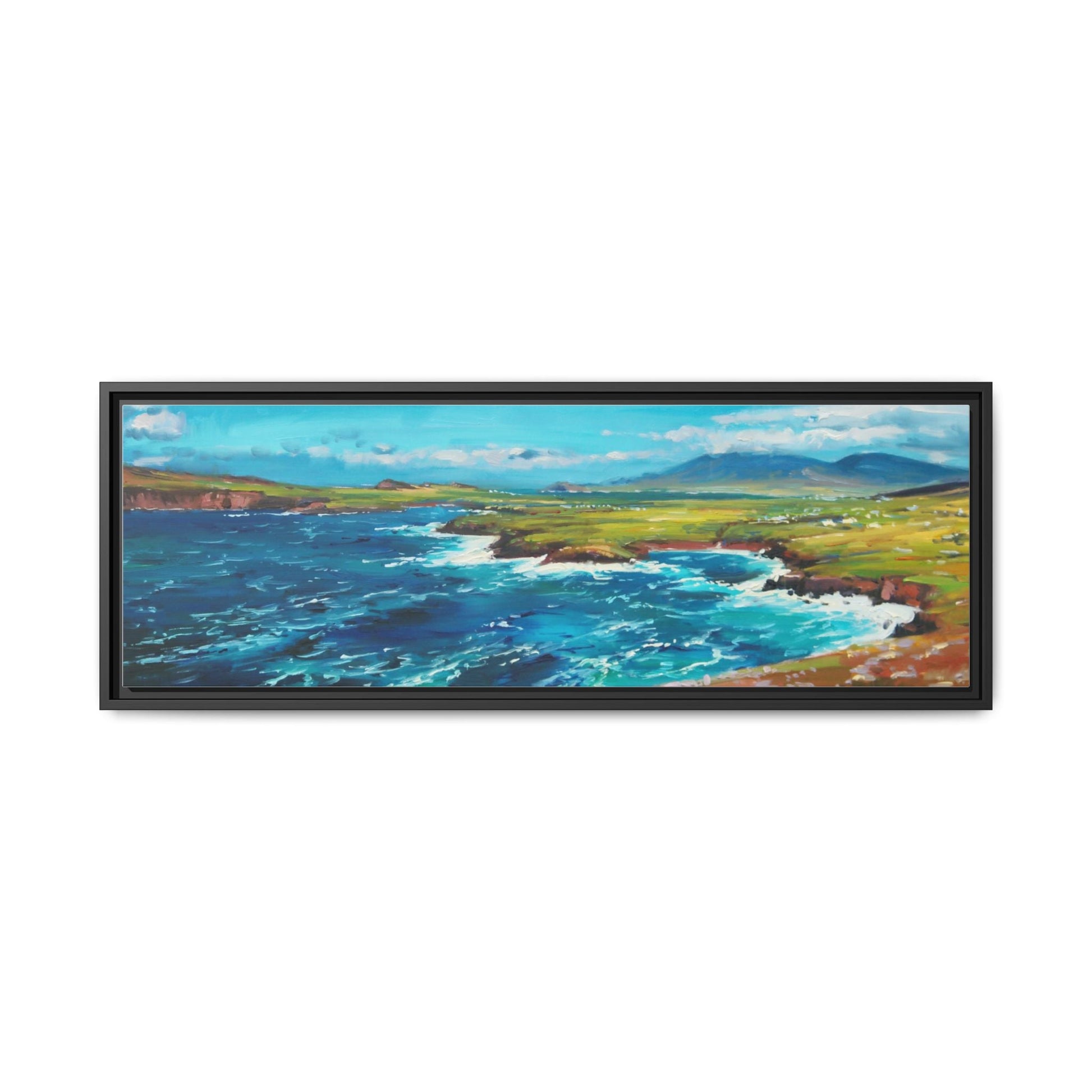 Dingle Peninsula wall art featuring a scenic view of Ireland's rugged coastline, printed on high-quality canvas with a premium frame.