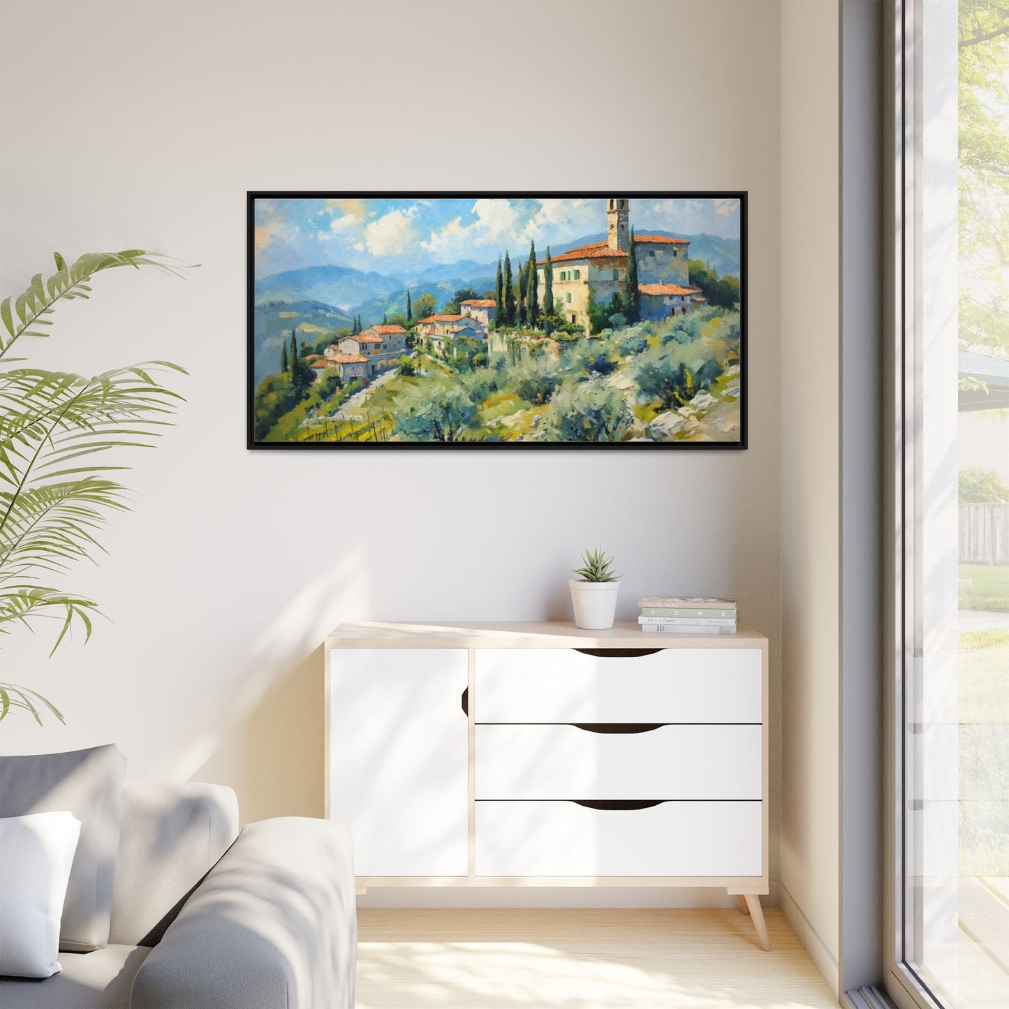 Tuscan Village on Hill - Captivating Italian Landscape Canvas Print for Timeless Home Décor