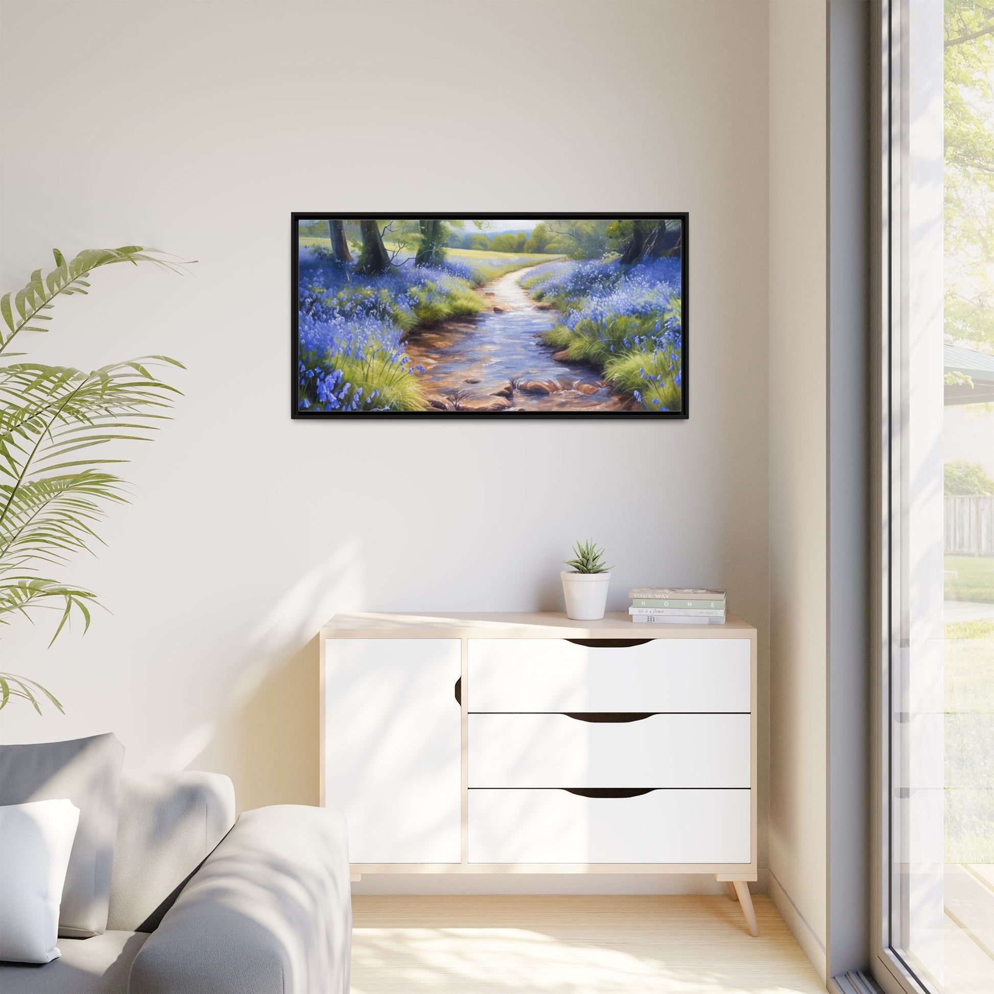 Bluebell Stream Wall Art - Serene Nature Landscape Canvas Print