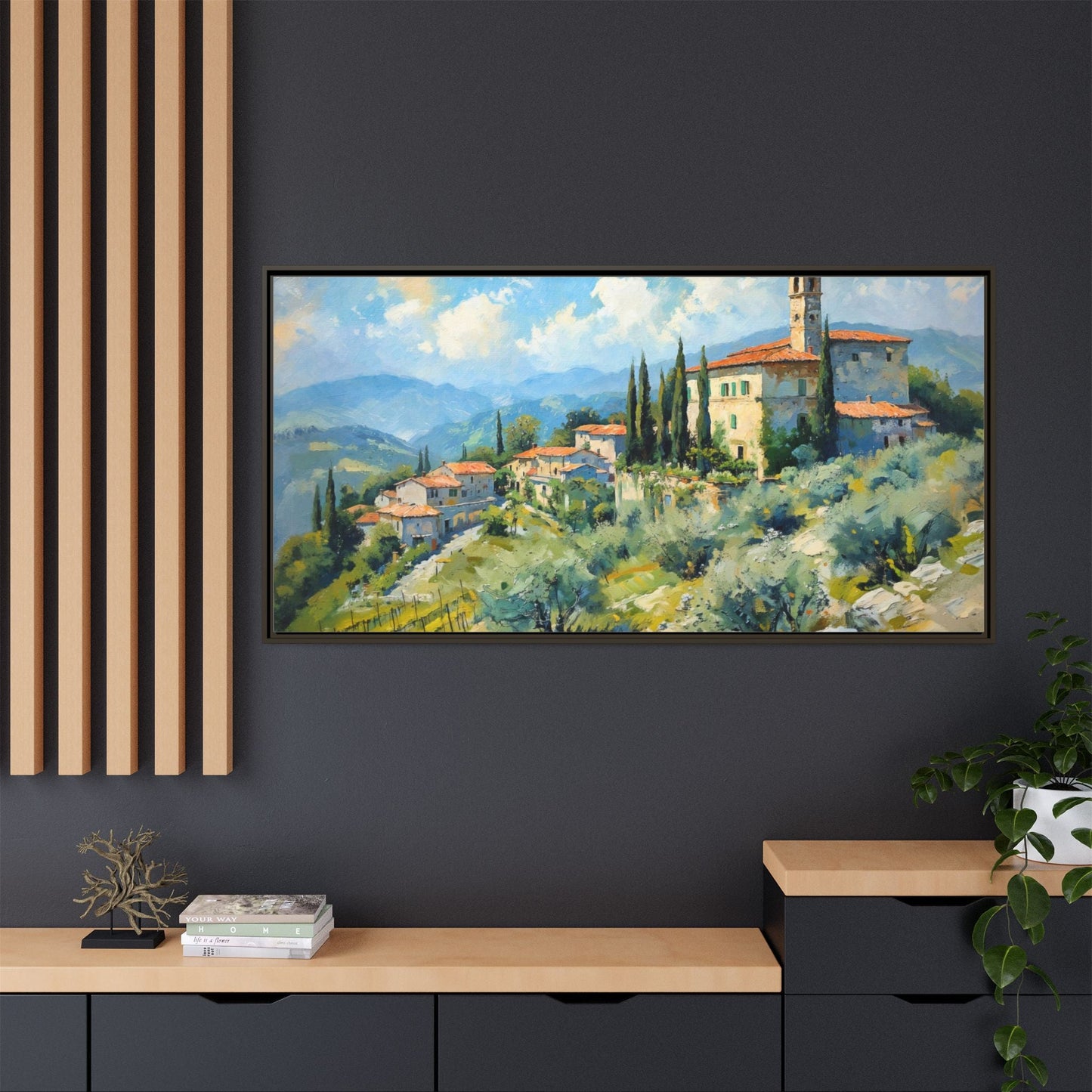 Tuscan Village on Hill - Captivating Italian Landscape Canvas Print for Timeless Home Décor