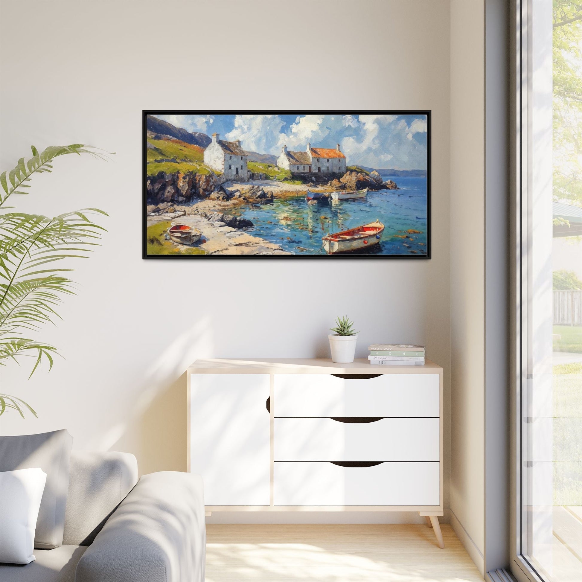 Island Harbour Coastal Landscape - Serene Wall Art Print for Home Décor