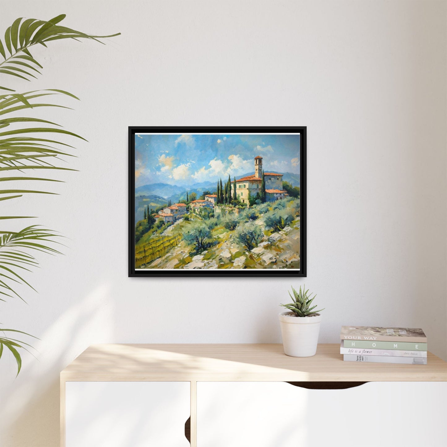 Tuscan Village on Hill - Captivating Italian Landscape Canvas Print for Timeless Home Décor