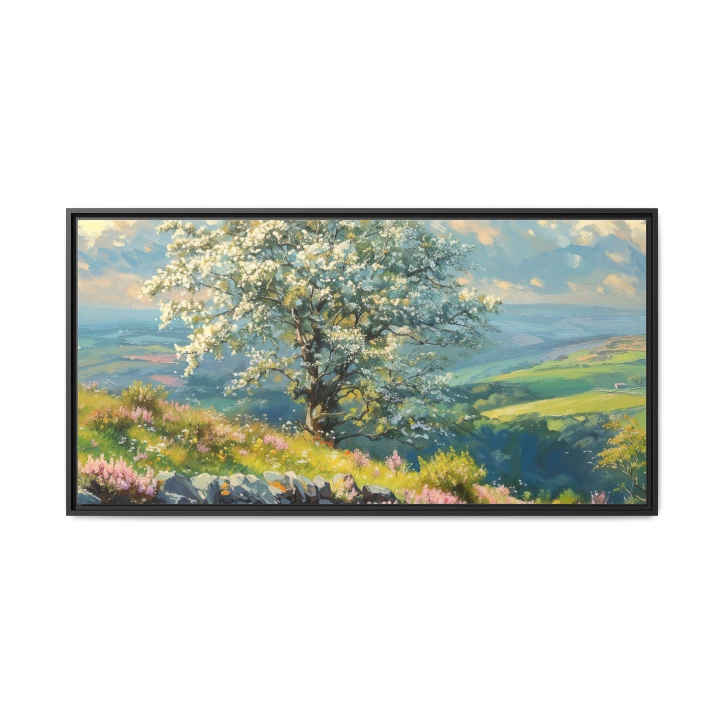 Whitethorn in Bloom wall art featuring a vibrant scene of blooming whitethorn trees, printed on high-quality canvas for a natural and timeless décor.