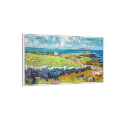 Far Flung Shores W.COL wall art featuring a serene coastal landscape, printed on high-quality canvas with a premium pinewood frame.