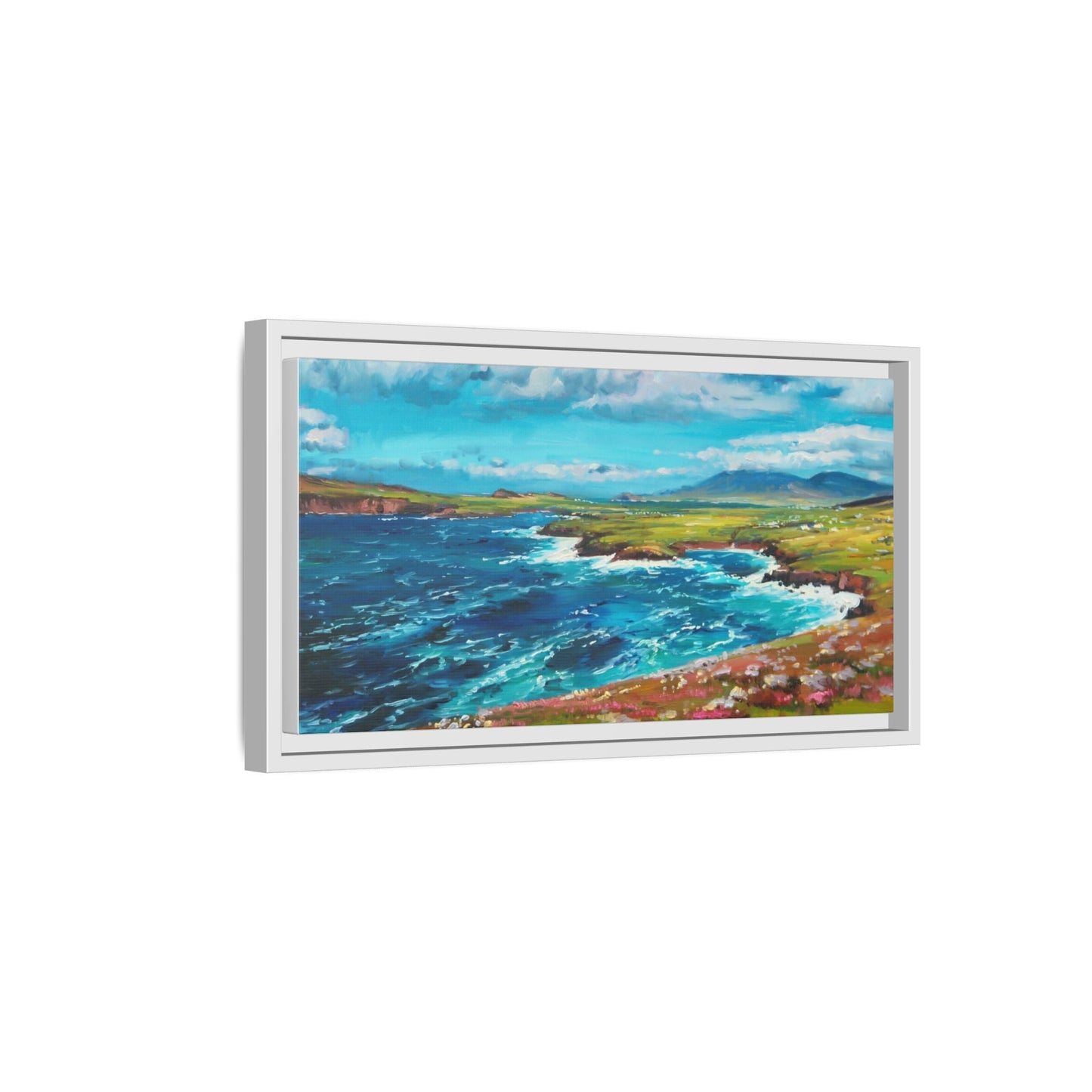 Dingle Peninsula wall art featuring a scenic view of Ireland's rugged coastline, printed on high-quality canvas with a premium frame.