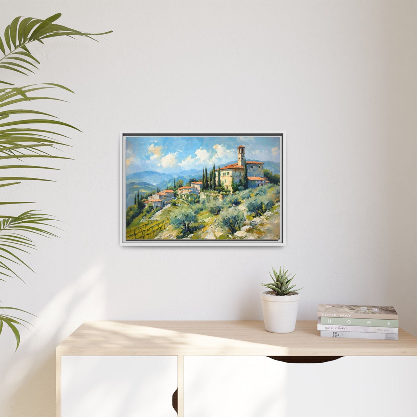 Tuscan Village on Hill - Captivating Italian Landscape Canvas Print for Timeless Home Décor