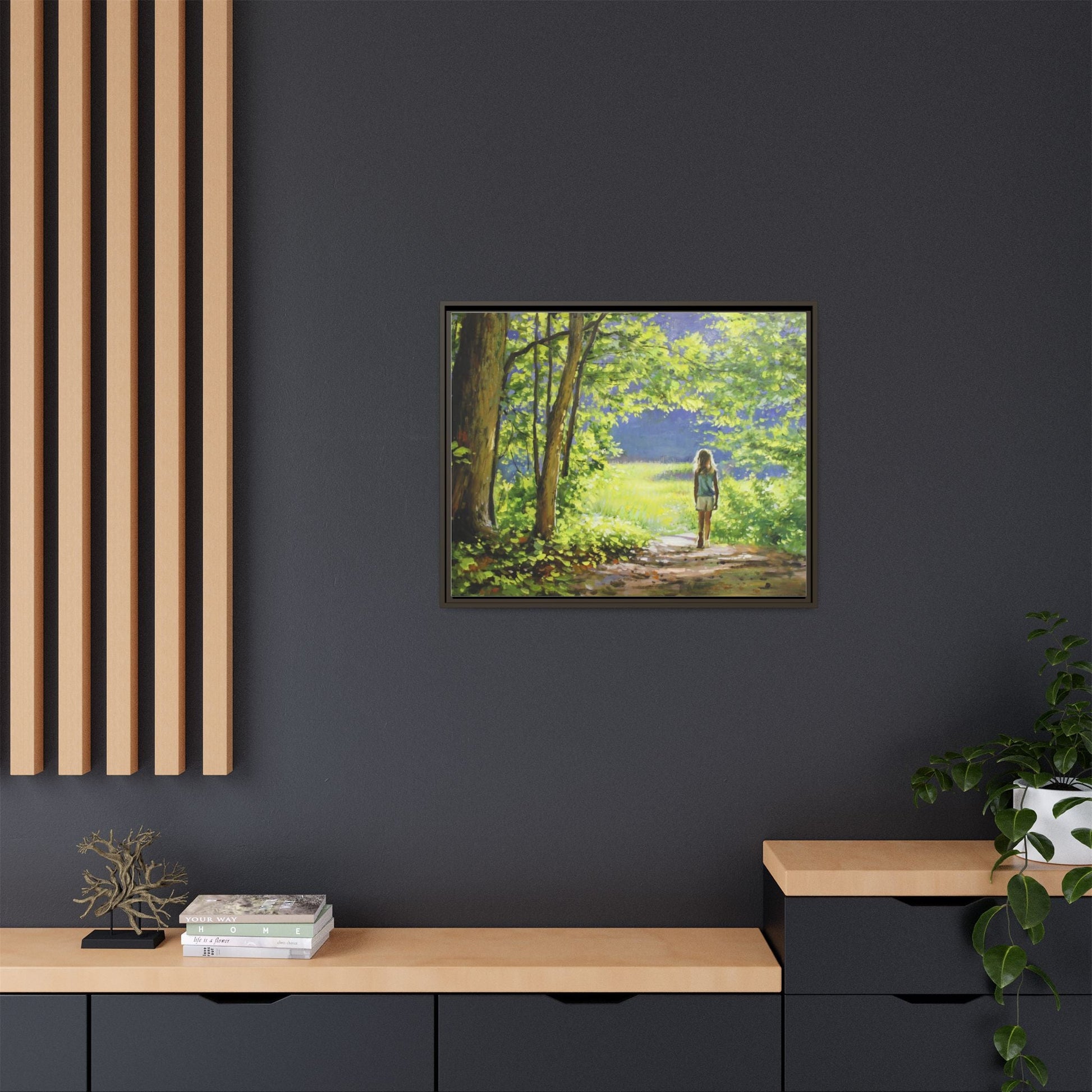 INTO THE LIGHT 11 – A captivating artwork featuring a luminous scene that evokes a sense of depth, movement, and serenity, framed in premium pinewood for timeless décor.