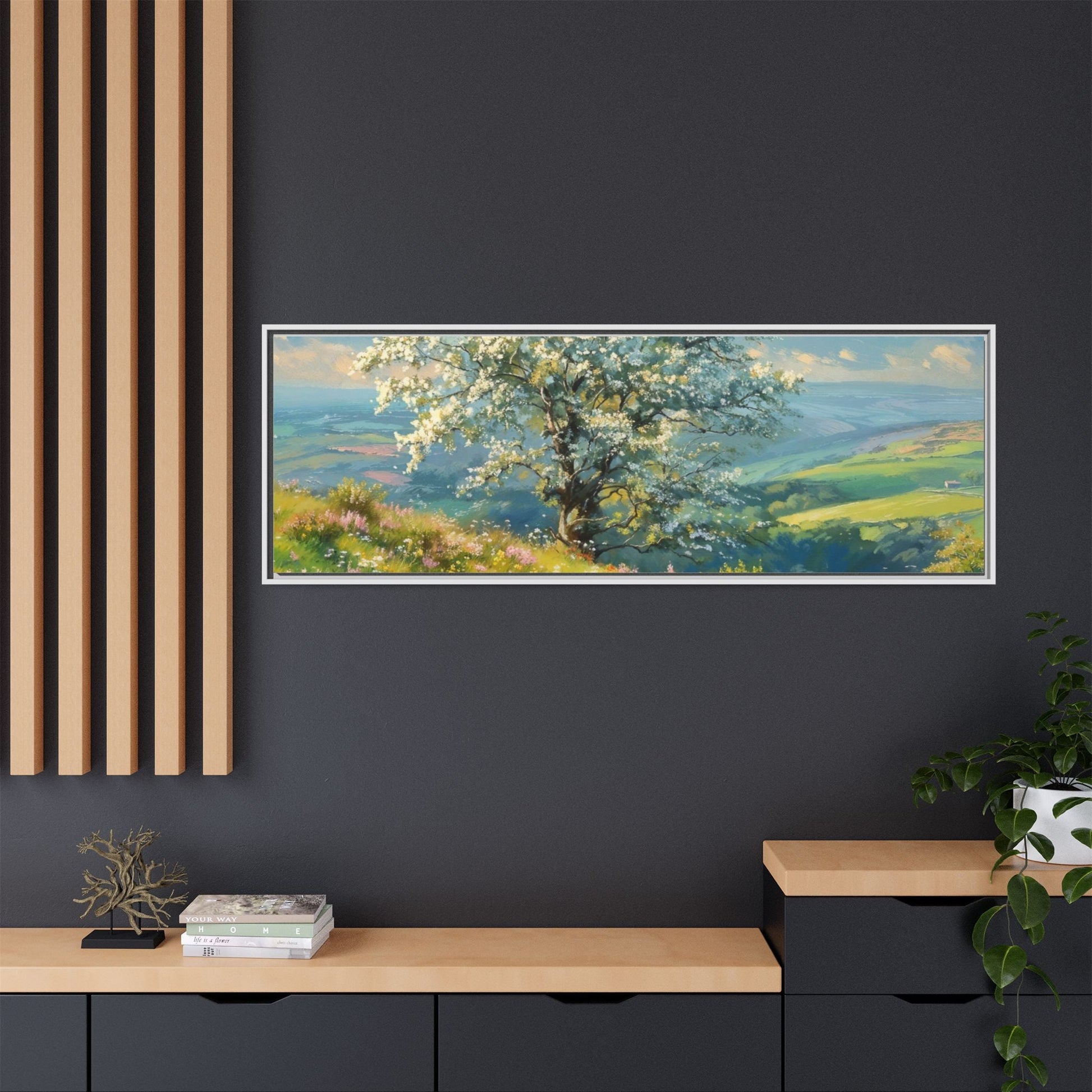 Whitethorn in Bloom wall art featuring a vibrant scene of blooming whitethorn trees, printed on high-quality canvas for a natural and timeless décor.