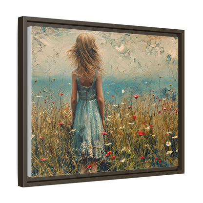 Young Girl Looking Out To Sea wall art, featuring a peaceful ocean view and a young girl in contemplation, printed on high-quality canvas for timeless décor.