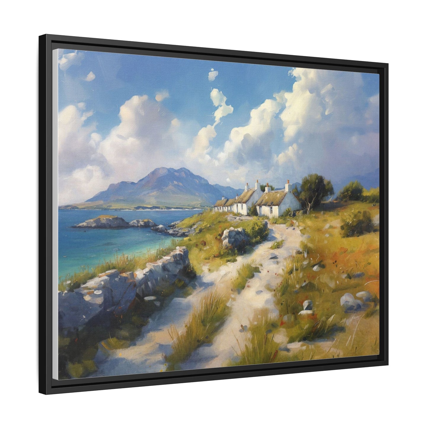 Blustery Day wall art featuring a dramatic wind-swept landscape in a pinewood frame.