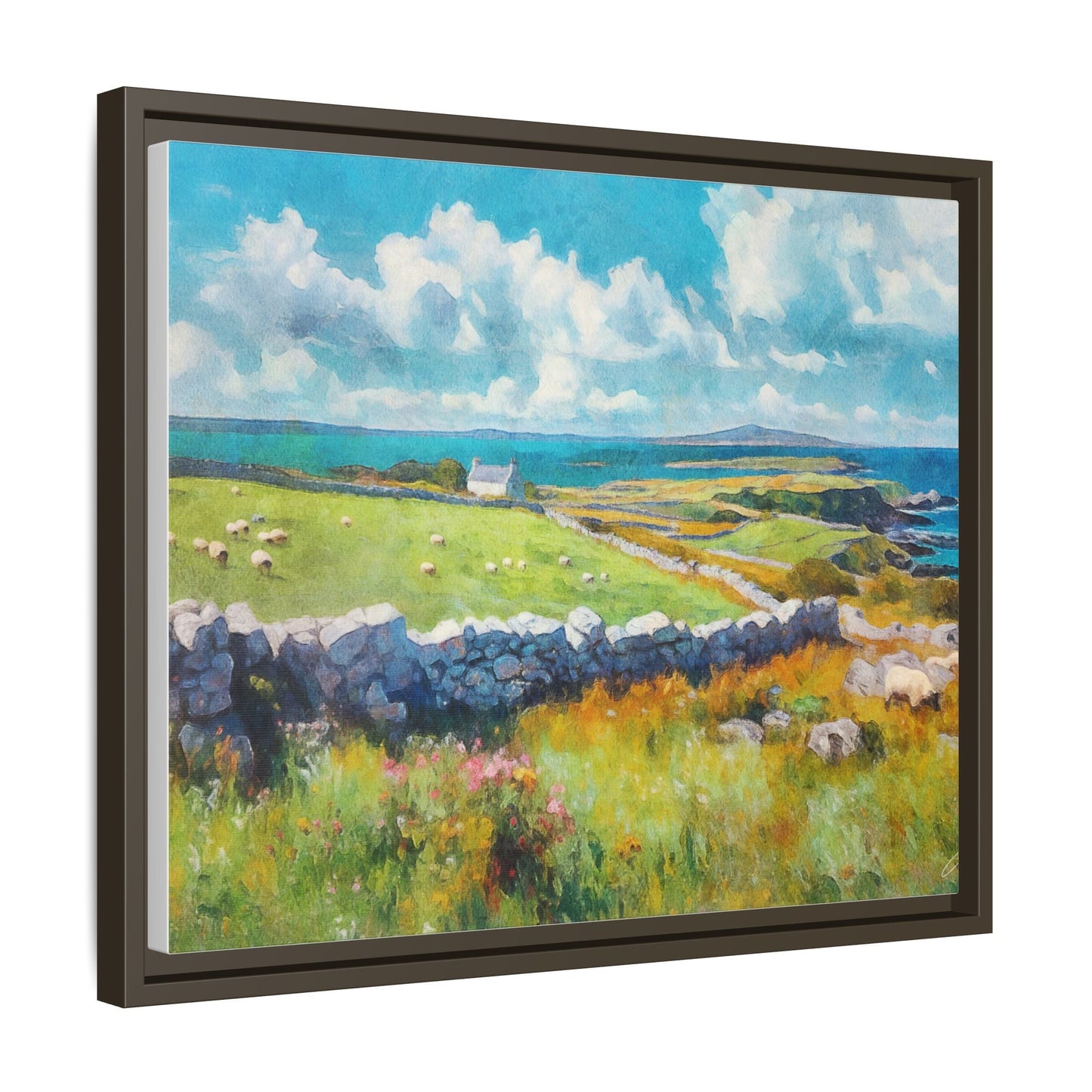 Far Flung Shores W.COL wall art featuring a serene coastal landscape, printed on high-quality canvas with a premium pinewood frame.