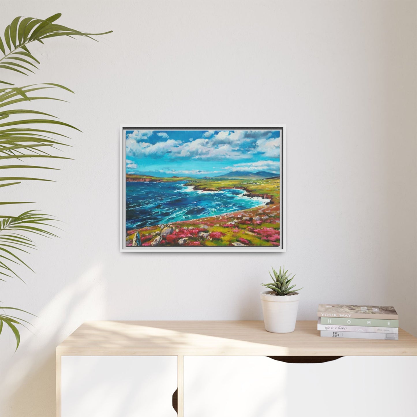 Dingle Peninsula wall art featuring a scenic view of Ireland's rugged coastline, printed on high-quality canvas with a premium frame.