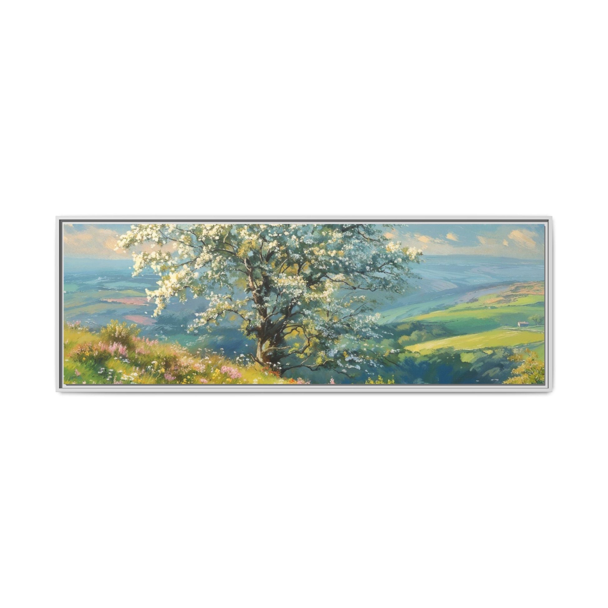 Whitethorn in Bloom wall art featuring a vibrant scene of blooming whitethorn trees, printed on high-quality canvas for a natural and timeless décor.