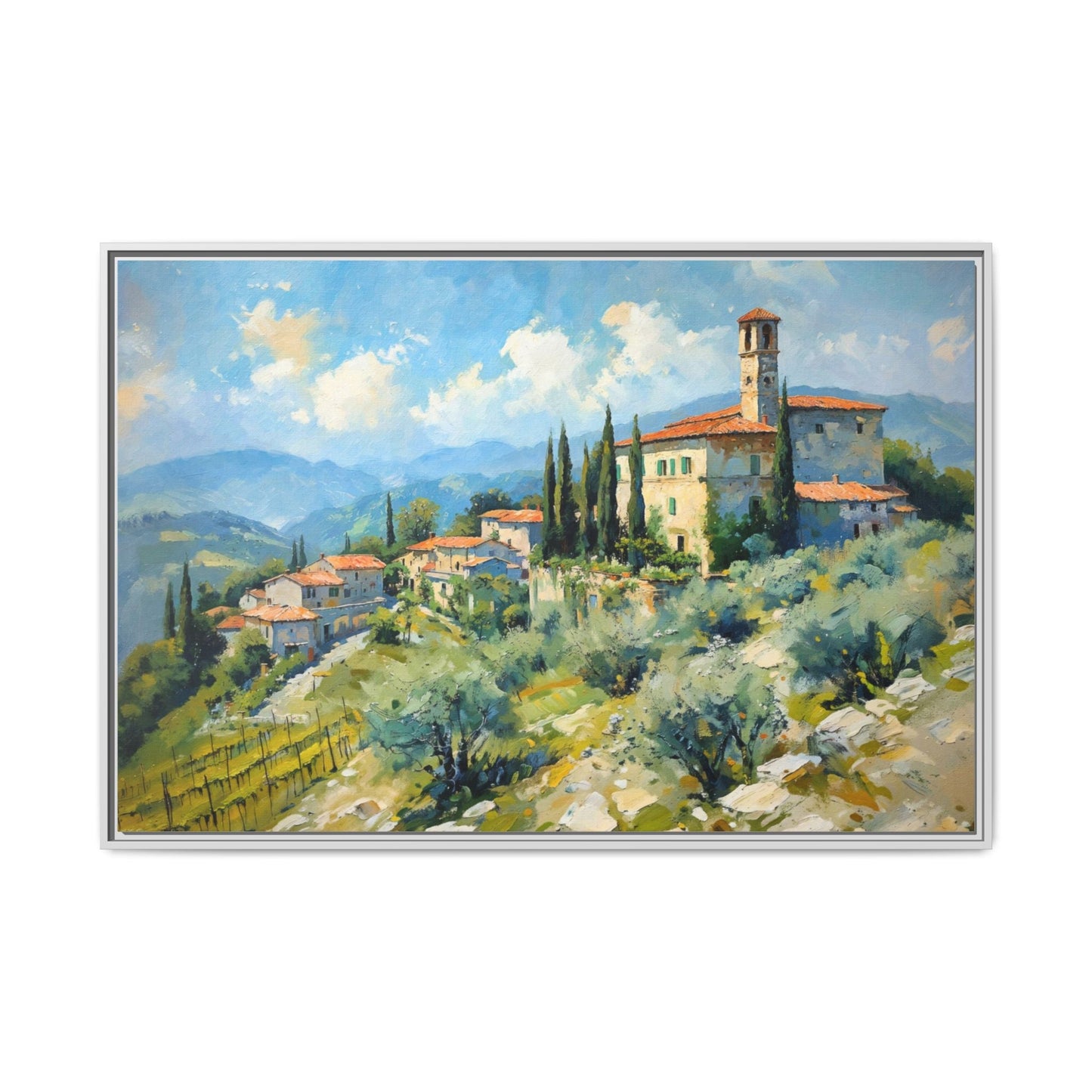 Tuscan Village on Hill - Captivating Italian Landscape Canvas Print for Timeless Home Décor