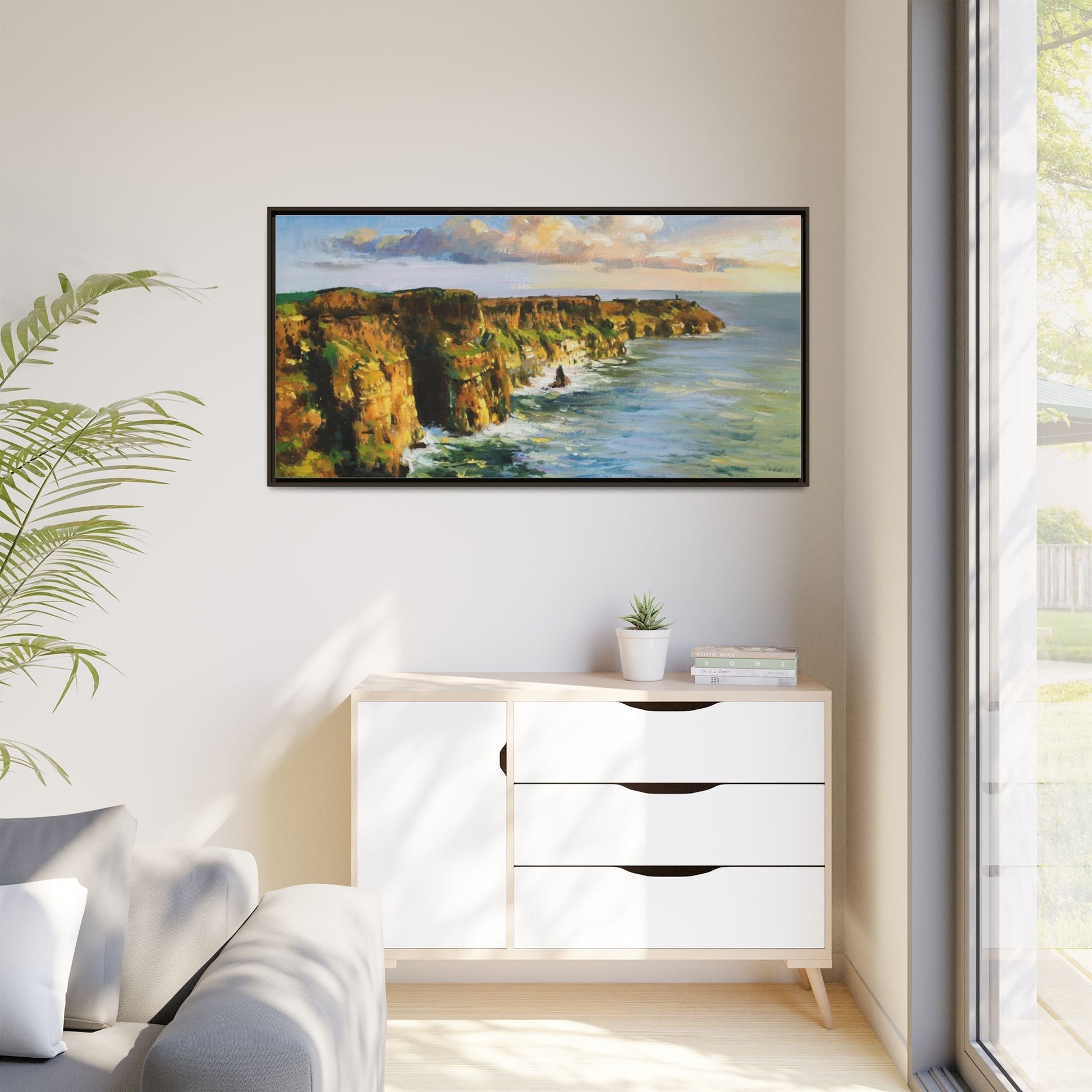 Cliffs of Moher wall art showcasing the dramatic Irish coastline, printed on high-quality canvas to bring natural beauty into your home décor.