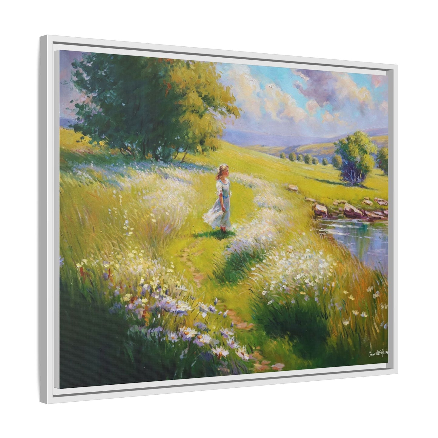 Young Girl By Lake Wall Art - Serene Portrait of a Girl by a Tranquil Lake for Home Décor