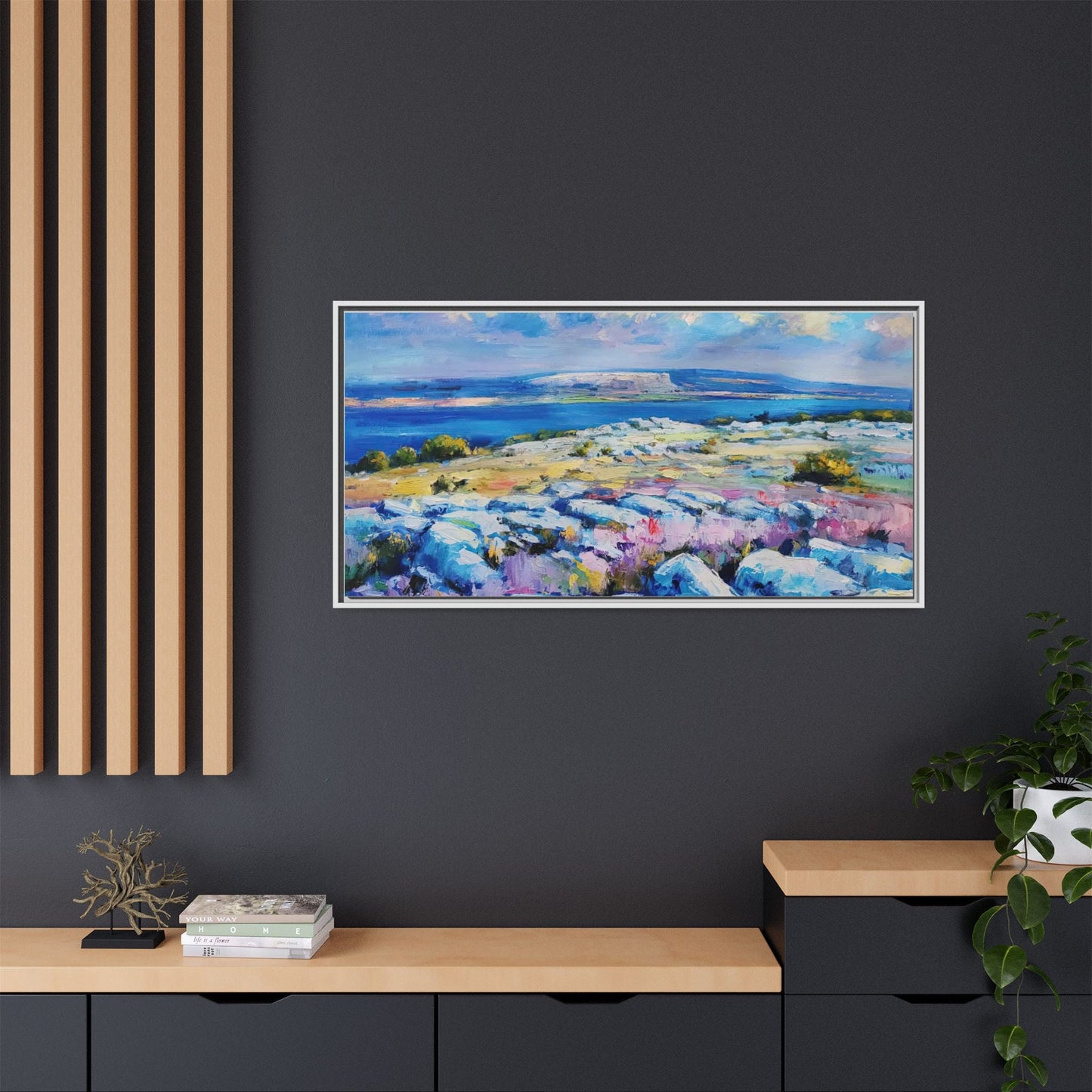 Burren 3 wall art featuring a scenic view of the Burren region in Ireland, printed on high-quality canvas with a premium frame for timeless décor