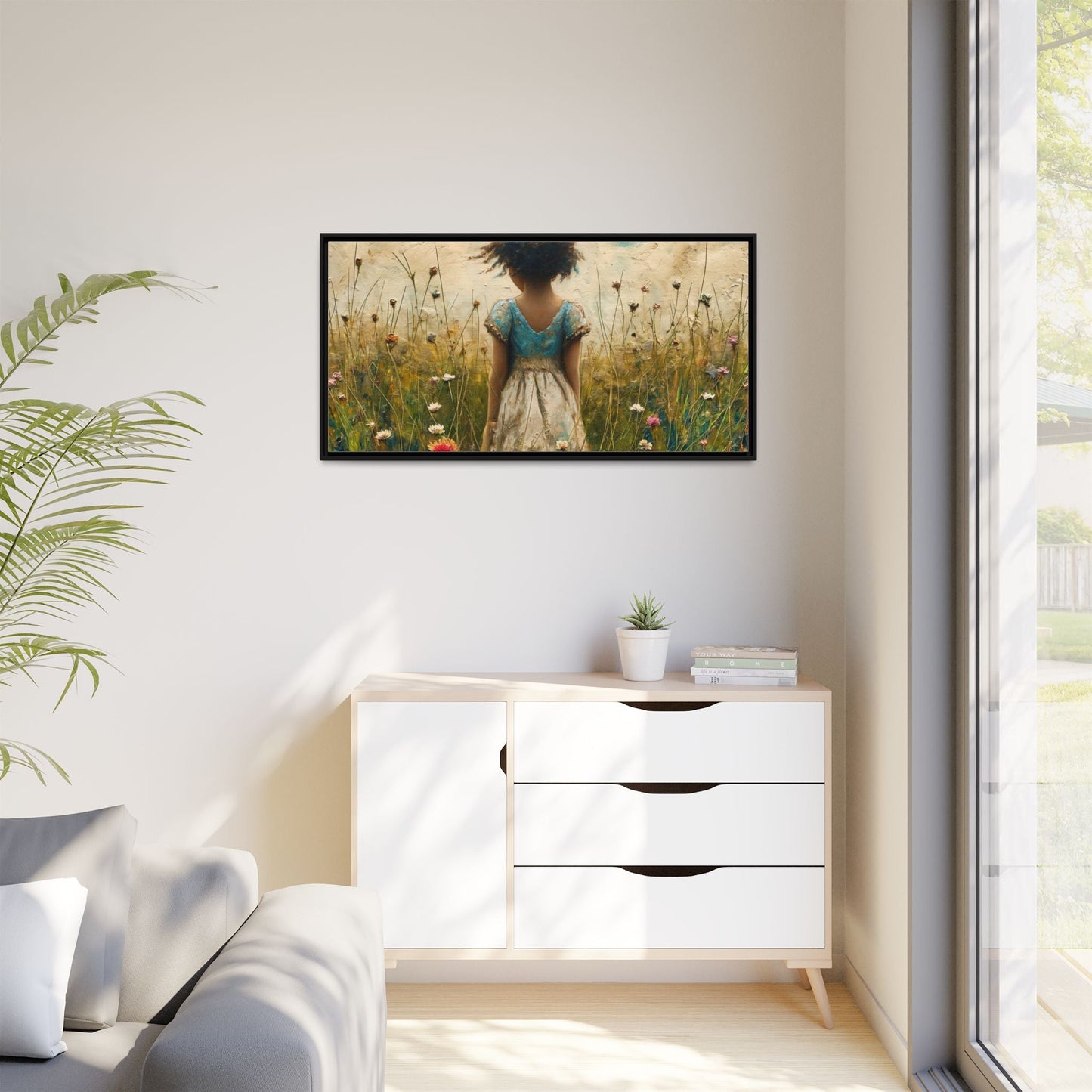 Young Girl In Flowers Wall Art - Graceful Portrait of Girl Surrounded by Flowers for Home Décor