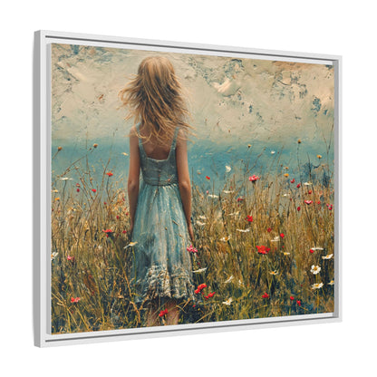 Young Girl Looking Out To Sea wall art, featuring a peaceful ocean view and a young girl in contemplation, printed on high-quality canvas for timeless décor.