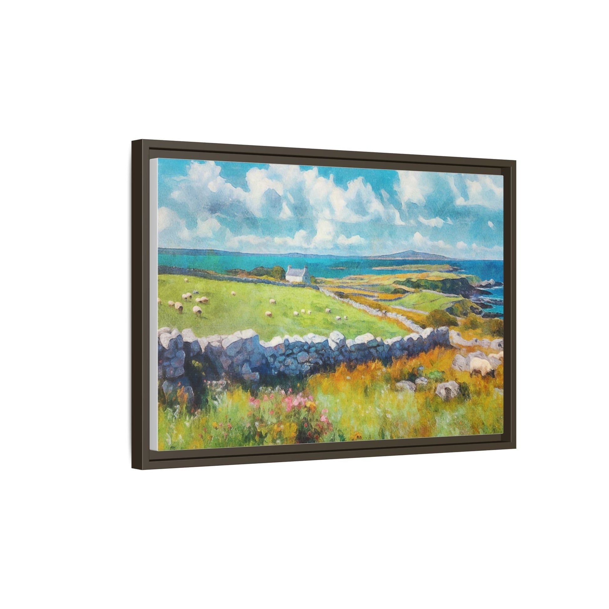 Far Flung Shores W.COL wall art featuring a serene coastal landscape, printed on high-quality canvas with a premium pinewood frame.