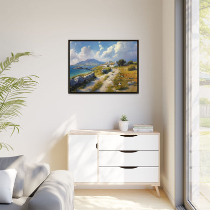 Blustery Day wall art featuring a dramatic wind-swept landscape in a pinewood frame.