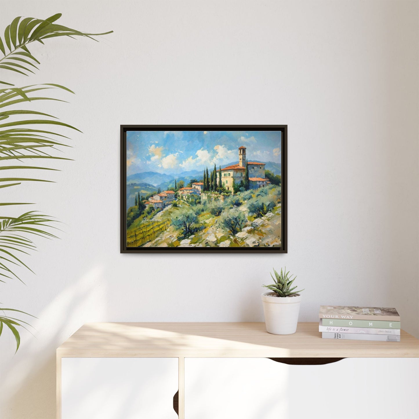 Tuscan Village on Hill - Captivating Italian Landscape Canvas Print for Timeless Home Décor